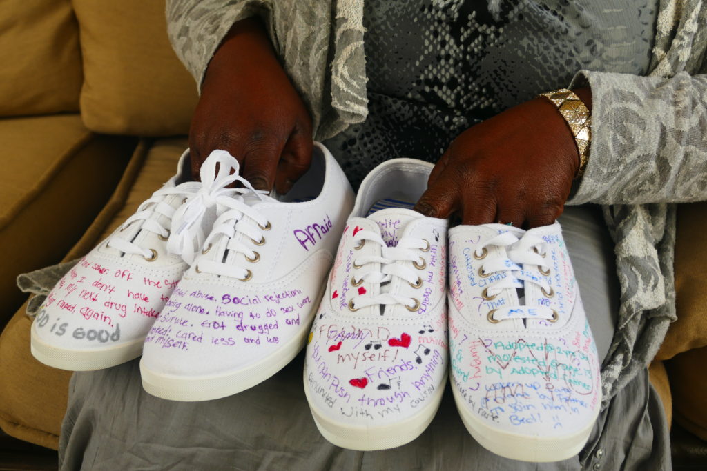 Shoes with writing on them